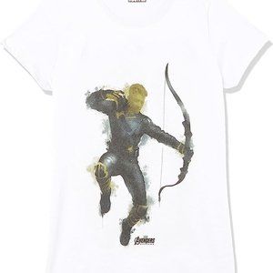MARVEL Avengers Endgame Hawkeye Spray Paint Girls T-Shirt Large 10/12 NEW White